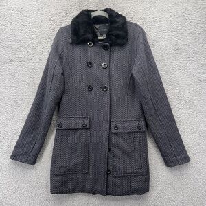 Vintage Y2K 90s Black Faux Fur Coat S Penny lane twee indie downtown girl‎ retro